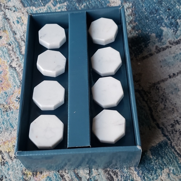 Set of 8 Octagonal White Stone (Marble or Quartz) Drawer Pulls NWT in box. - Picture 2 of 8